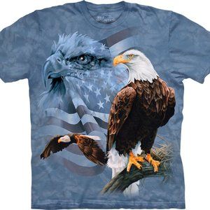 Majestic American Bald Eagle Bird Faded Flag Eagles The Mountain Blue Shirt S